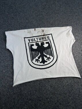 Vultures Graphic Logo Men's T-Shirt Size 2 White Black Crew Neck Short Sleeve